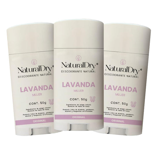 NaturalDry - Desodorante Natural Mujer - Sin Aluminio - Sin Parabenos - No obstruye los poros - Elimina el mal olor - NO HUELES - en barra (3 unidades)