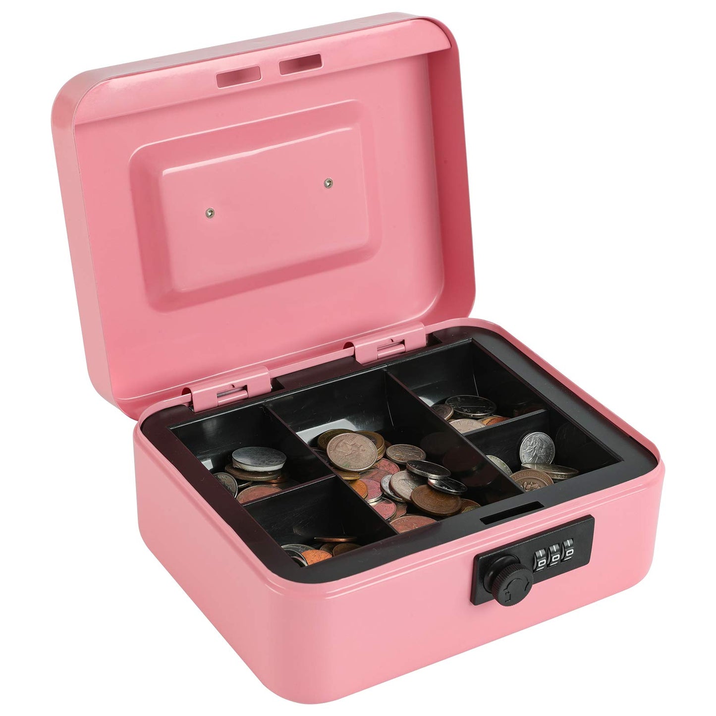 Caja fuerte Xydled de acero con cerradura de combinación, caja fuerte con bandeja extraíble para monedas y cerradura de llave, 20 x 16 x 9 cm.