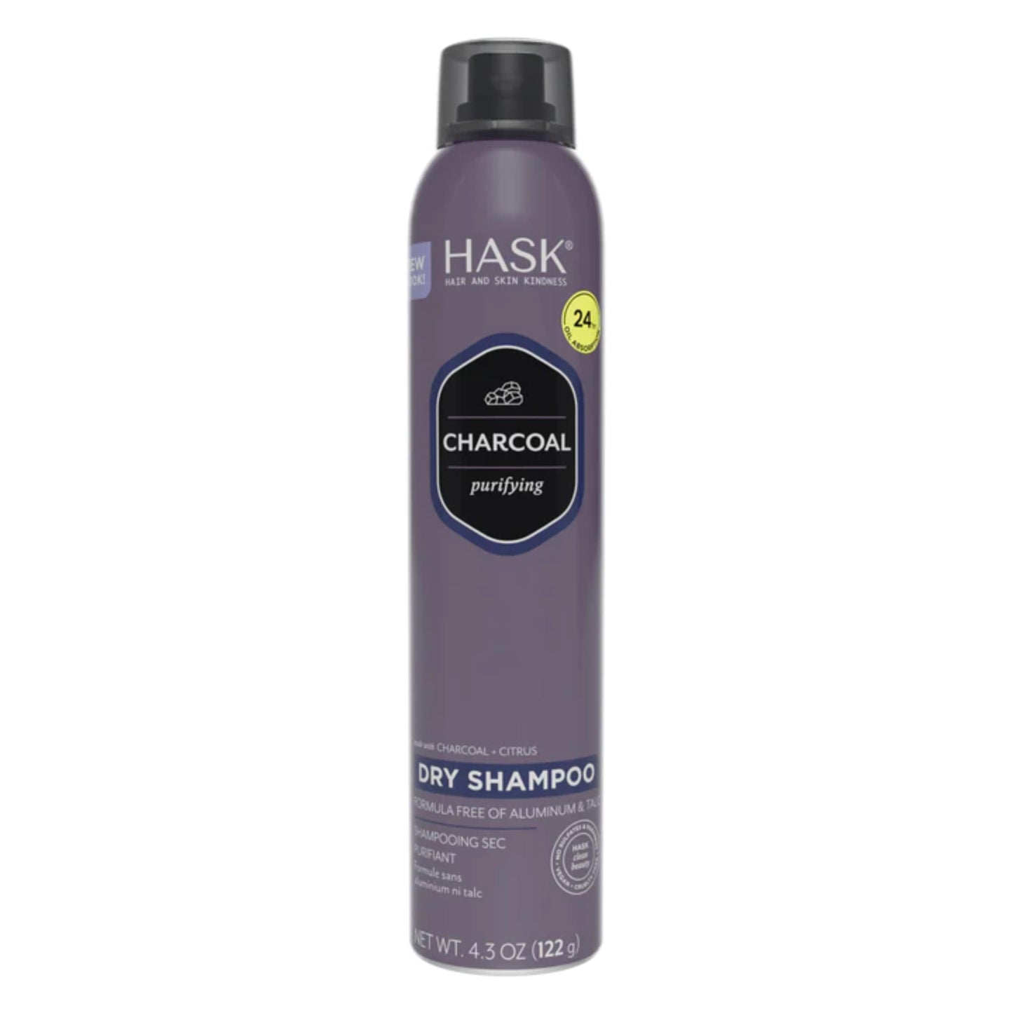 HASK, Shampoo Purificador en Seco, con Carbón y Cítricos, Limpia sin Agua, Absorbe Grasa, Libre de Sulfatos, Parabenos, Ftalatos y Gluten, 122 g