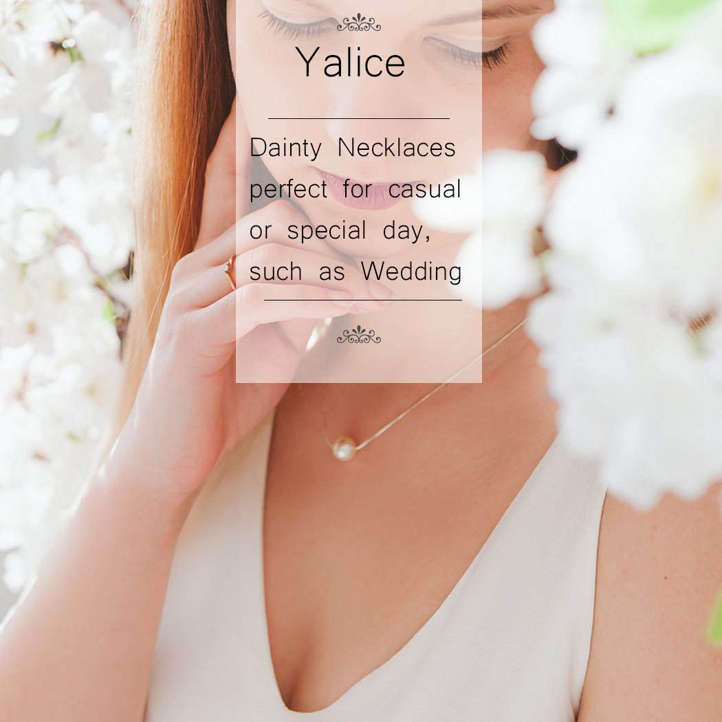 Yalice Collar de perlas pequeñas con cadena de gargantilla, collares con colgante flotante cortos, joyería de boda para damas de honor para mujer, Metal, Perla