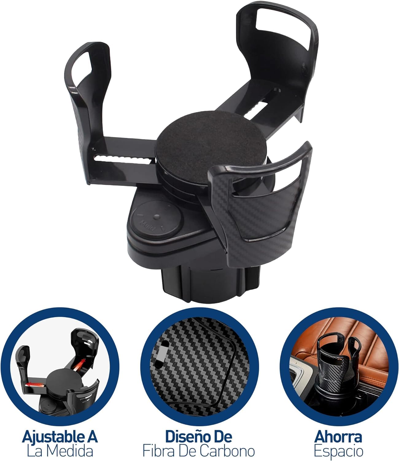 Bluelander Portavasos para Auto, Doble, Ajustable para Bebidas, Multifuncional, Compatibilidad Universal, Organizador de Celular, Gafas, Monedas, Color Negro