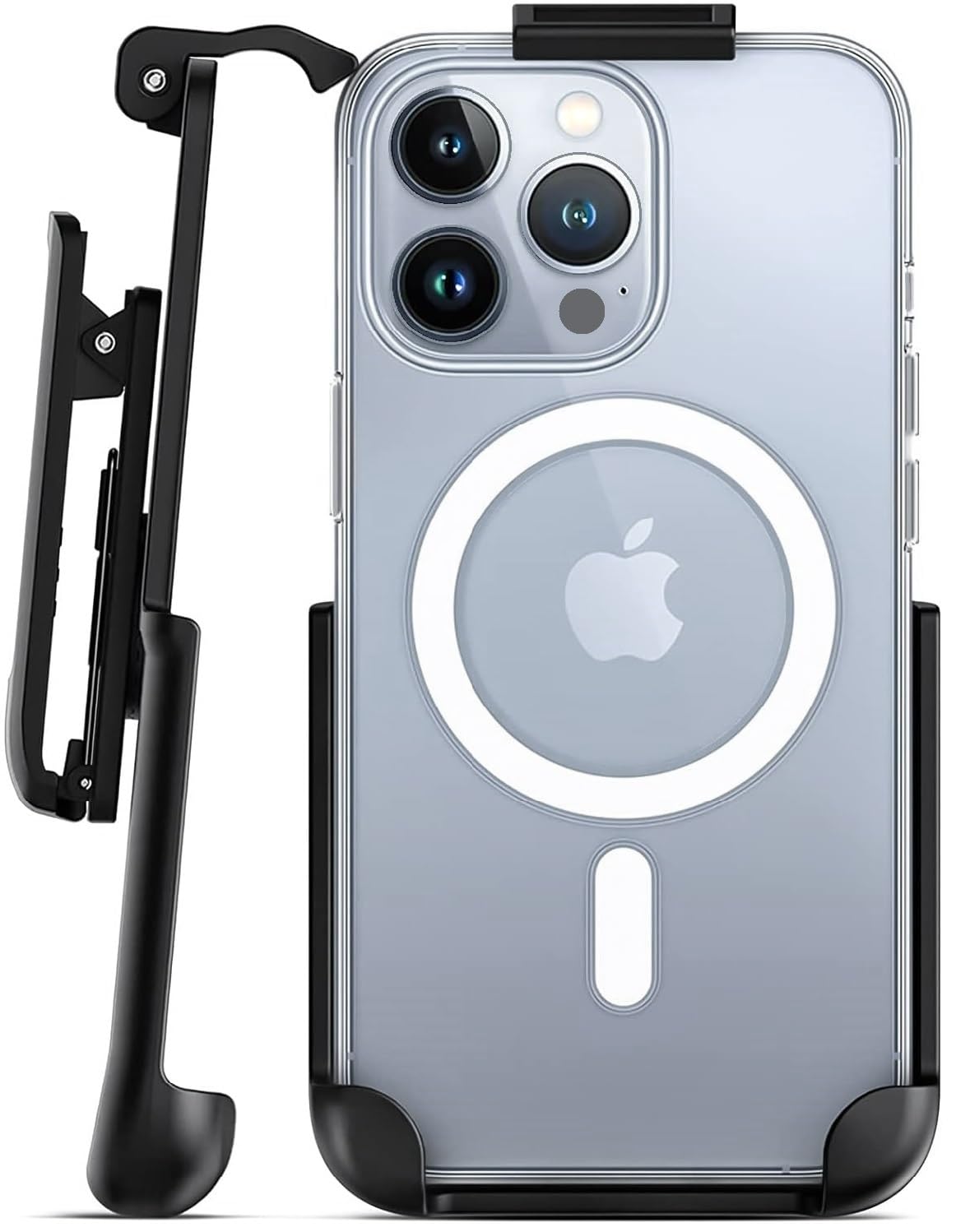 Funda magnética recubierta diseñada para iPhone 15 Pro con funda de clip para cinturón, compatible con MagSafe (transparente)