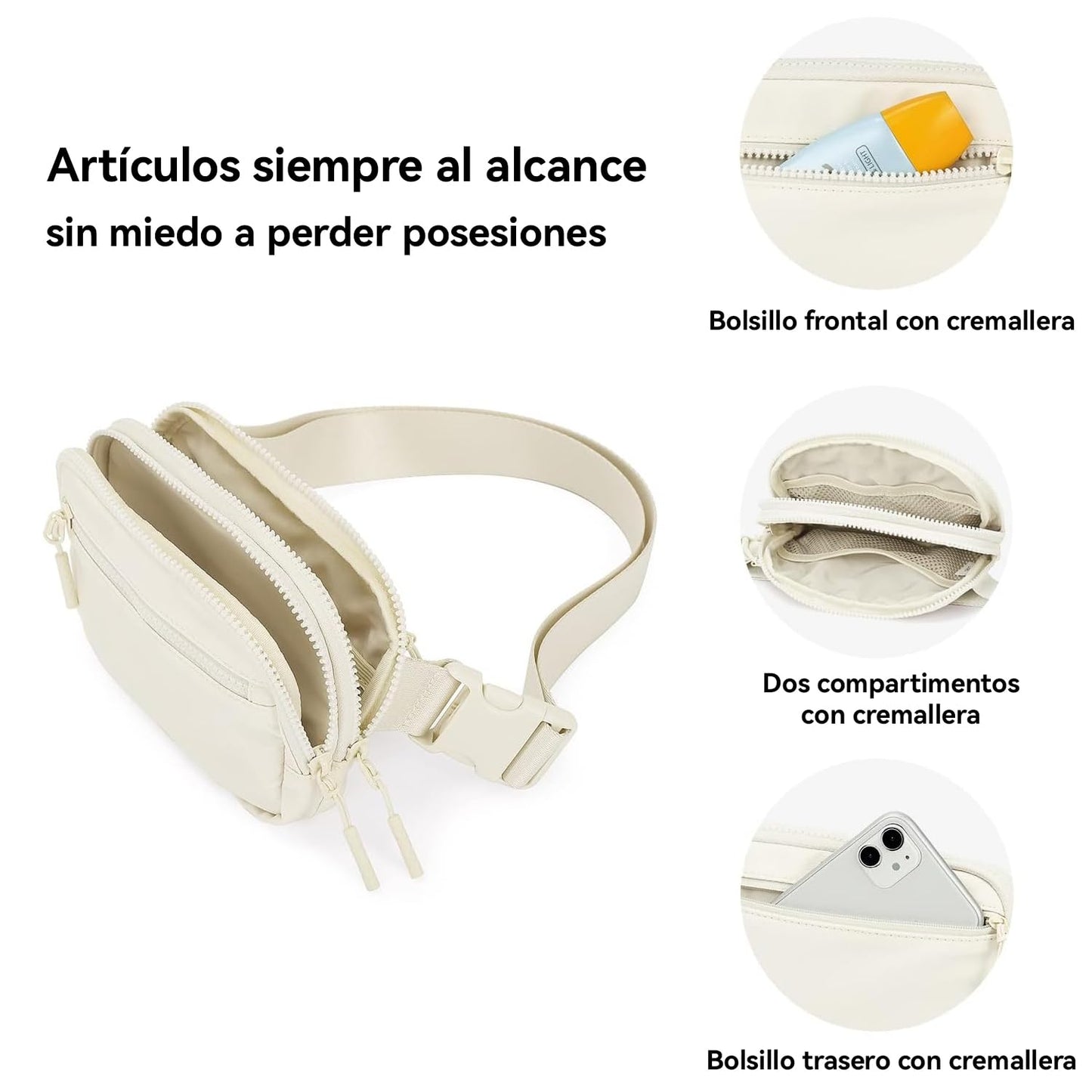 CXJYSD Riñonera de moda casual para hombres y mujeres,correa de hombro ajustable multifuncional,bolso cruzado con 4 bolsillos con cremallera, adecuado para hacer ejercicio,correr (Blanco-02)