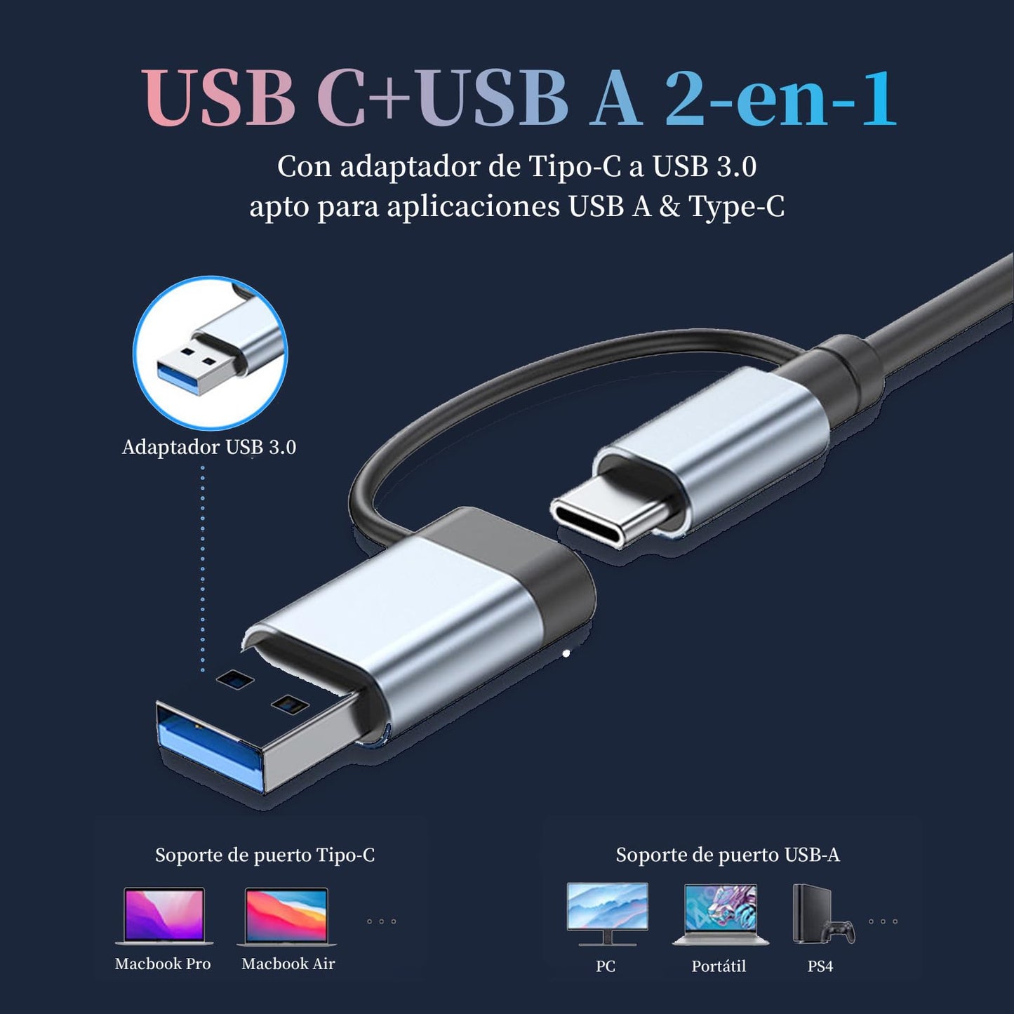 Adaptador USB C Hub 5en1 MacBook Pro XPS HDMI 4K Ethernet PD 100W