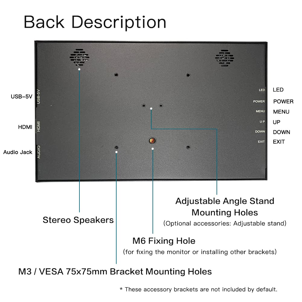 LESOWN - Monitor de visualización táctil de 10 pulgadas, pequeña visualización portátil HDMI de 1024 x 600 IPS, visualización secundaria de 10.1 pulgadas, mini monitores para Windows Mac, portátil y