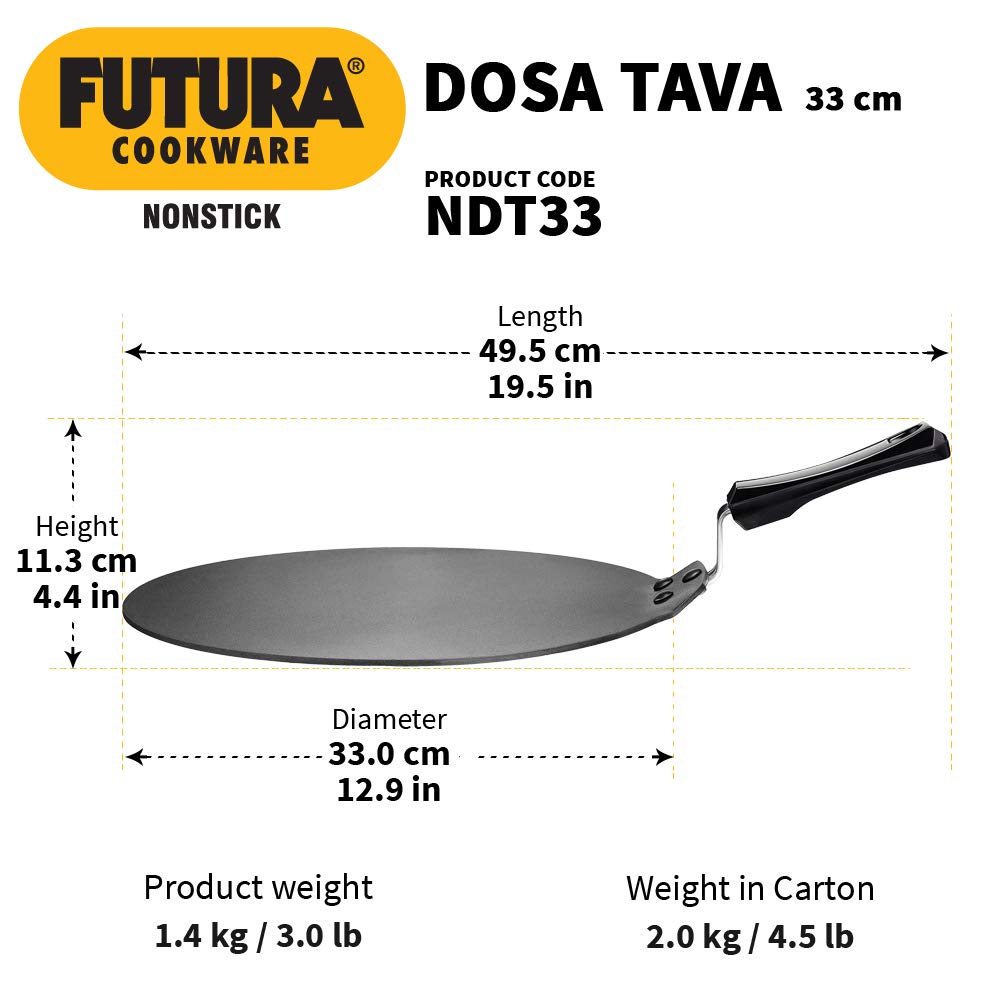 Hawkins Futura - Dosa Tava antiadherente (diámetro 33 cm), grosor 4,88 mm (negro) NDT33