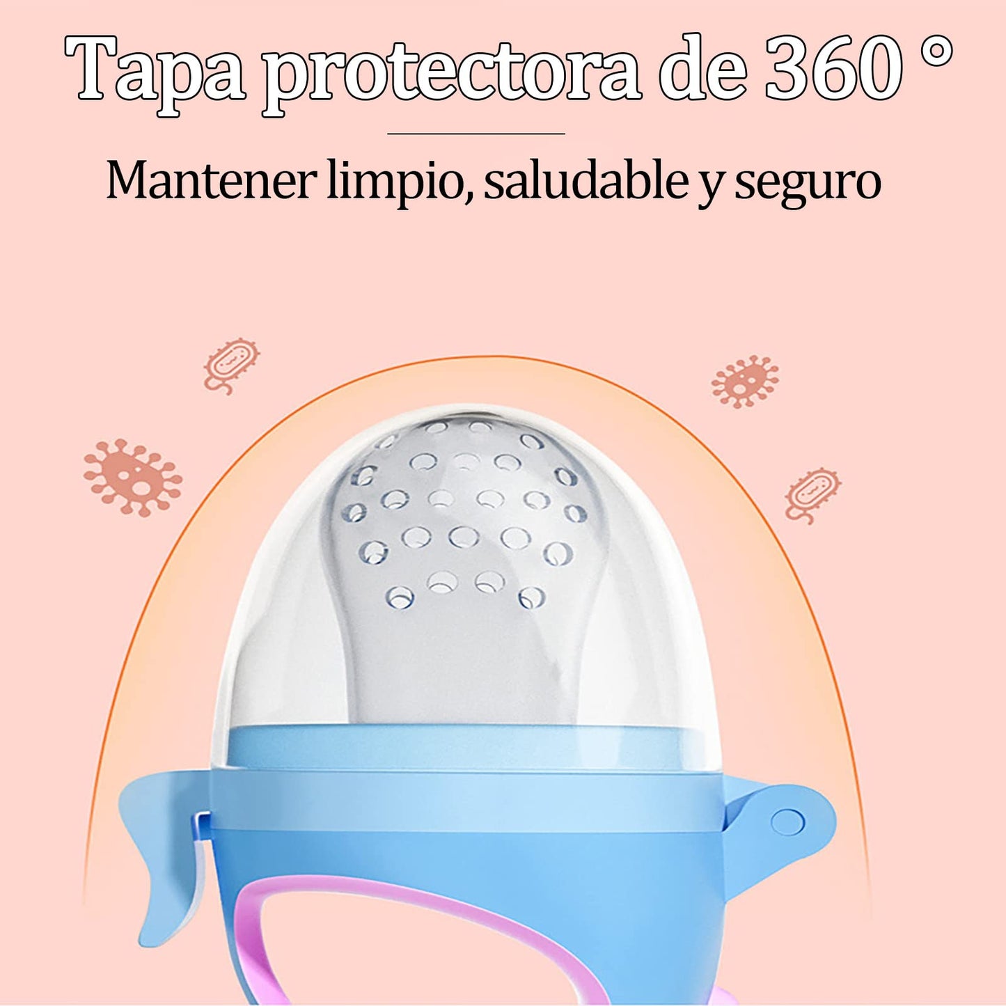 Baby Food Feeder Juego, Chupón para frutas Fruta Y Papilla con Seguro Y Tapa, Chupón Alimentador para Bebé. Chupones/Chupetes Ergonómicos para Frutas. Chupete de silicona 3 Piezas Tamaños S M L