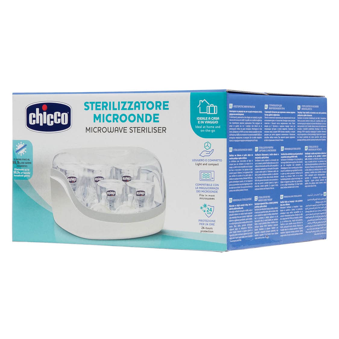 Chicco - Esterilizador para microondas de vapor, rápido y fácil de usar, hasta 6 Biberones, chupetes, tetinas y otros accesorios, color Gris