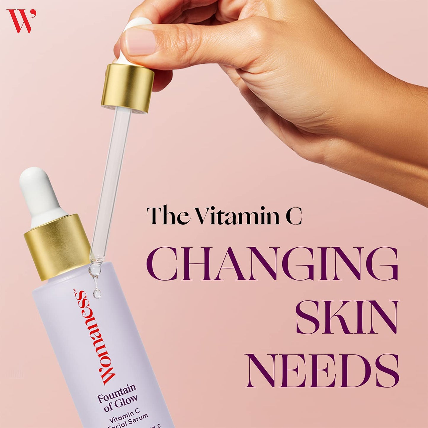 Womaness Fountain of Glow Vitamin C Face Serum - Menopause Support Brightening Serum for Improving Dull & Uneven Skin Tone - Super Antioxidant Serum of 8% Vitamin C + Plant Derived Squalane Oil (50ml)