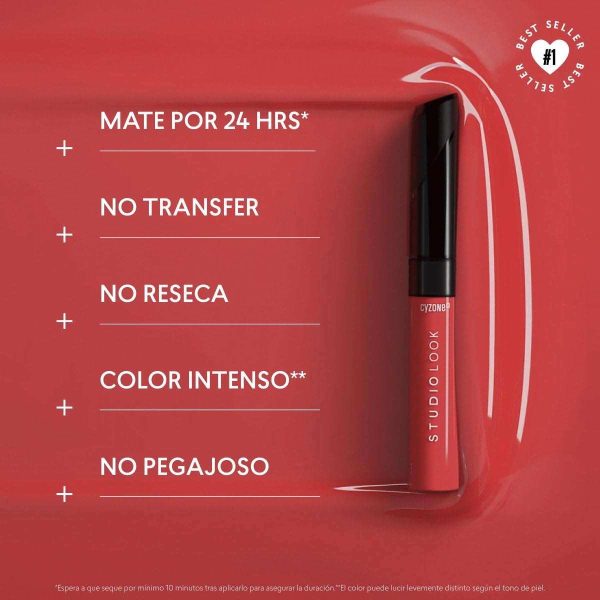 CYZONE - Studio Look Labial Mate Color Touch of Red 6 g, 24 Horas de Color e Hidratación, Labial Líquido con Tecnología Hydra Shot y Elastic Film, Secado Rápido y Textura Ultraligera
