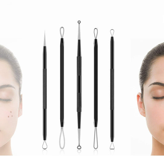 Kit de Herramientas para Extracción de Espinillas BESTOPE Negro de 5 Piezas de Acero Inoxidable para Rostro y Nariz