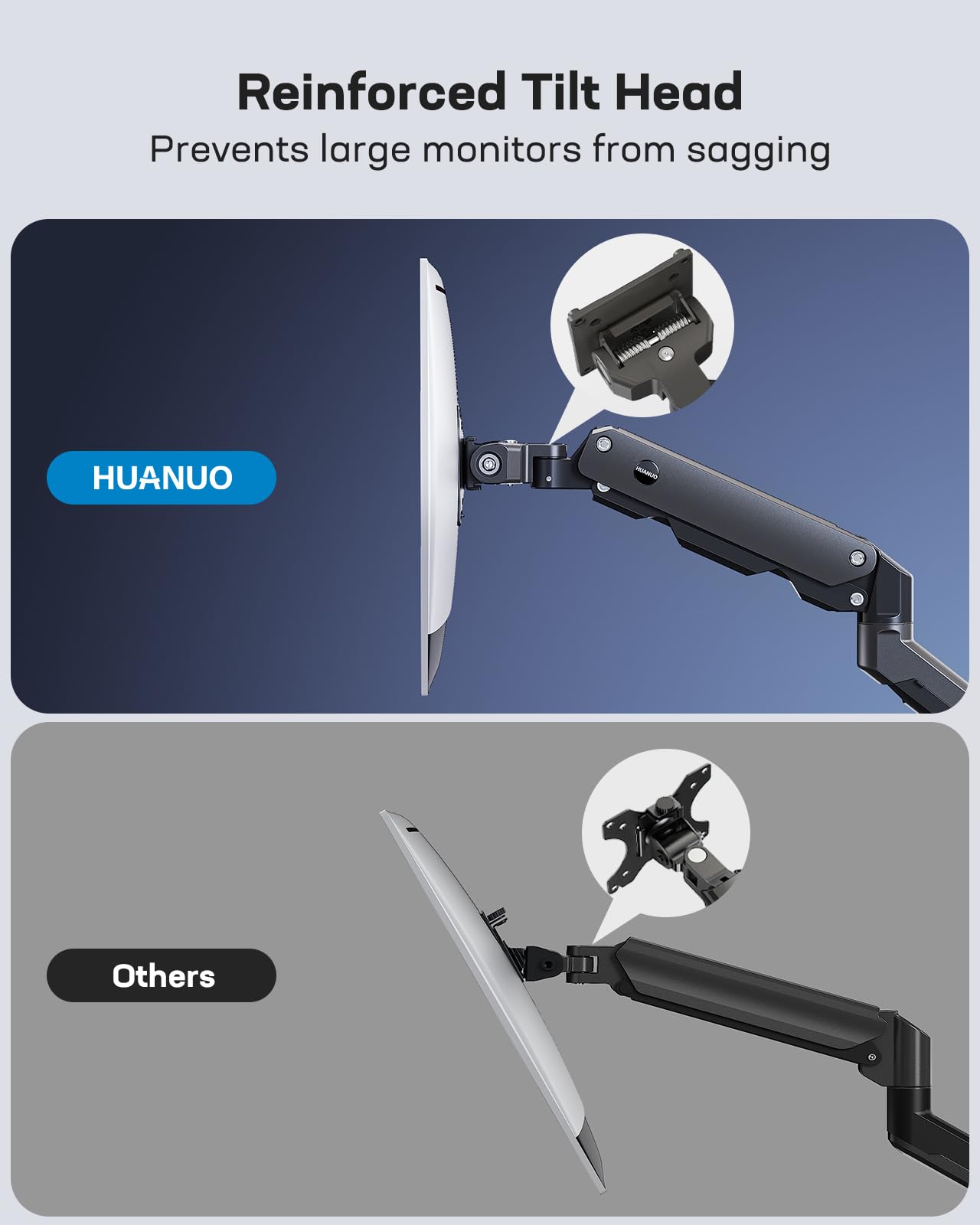 HUANUO - Brazo de monitor resistente para pantallas de 49 pulgadas de hasta 35 libras, brazo de visualización ultra ancho de aluminio para Samsung Odyssey G9 y más, soporte de monitor totalmente