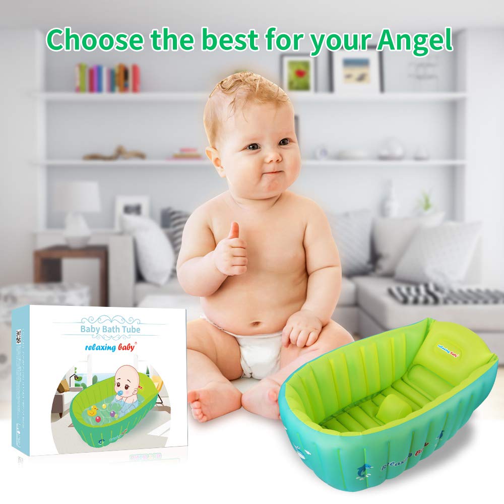 relaxing baby Bañera inflable para bebé relajante, asiento de bañera pequeño para bebé sentado, silla de bañera portátil para bebé niña de viaje accesorios con 2 divertidos juguetes de baño y bomba de aire para recién nacidos - 6 años de edad.