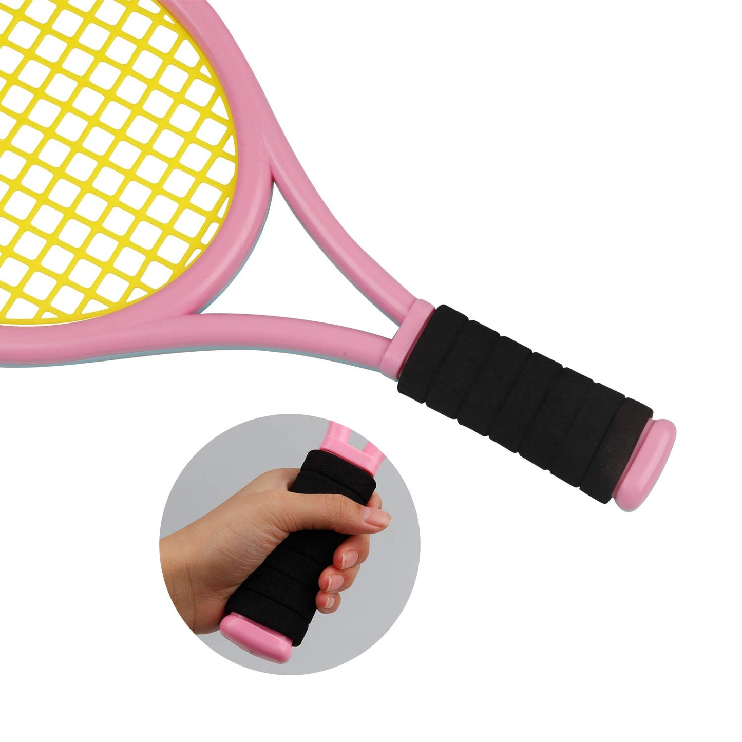 Juego de Tenis para niños, Raqueta de Tenis de plástico de 17 Pulgadas con 2 Pelotas Suaves y 2 Pelotas de Tenis para niños, para Jugar al Aire Libre/Interior