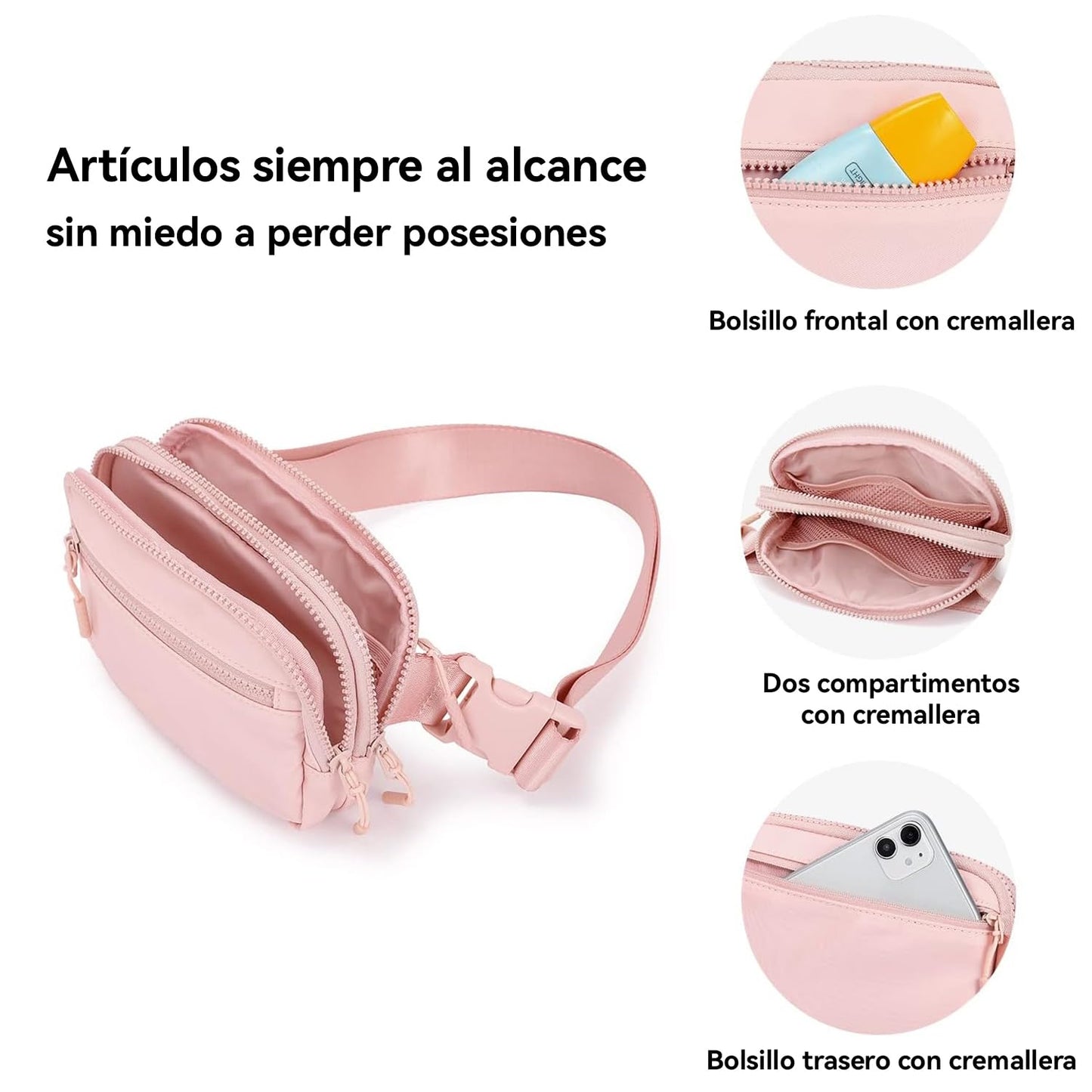 CXJYSD Riñonera de moda casual para hombres y mujeres,correa de hombro ajustable multifuncional,bolso cruzado con 4 bolsillos con cremallera, adecuado para hacer ejercicio,correr (rosa-02)