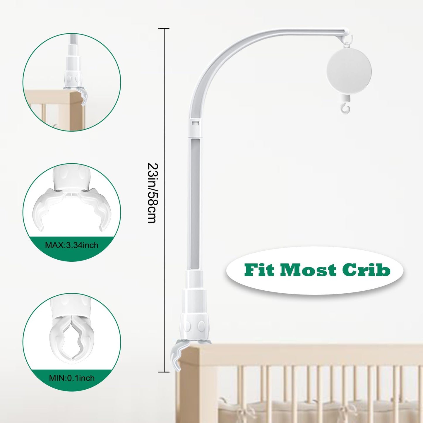 Soporte de Brazo para Cuna de Bebé con Caja de Música y Decoración de Juguetes Ajustable de 58,4 cm