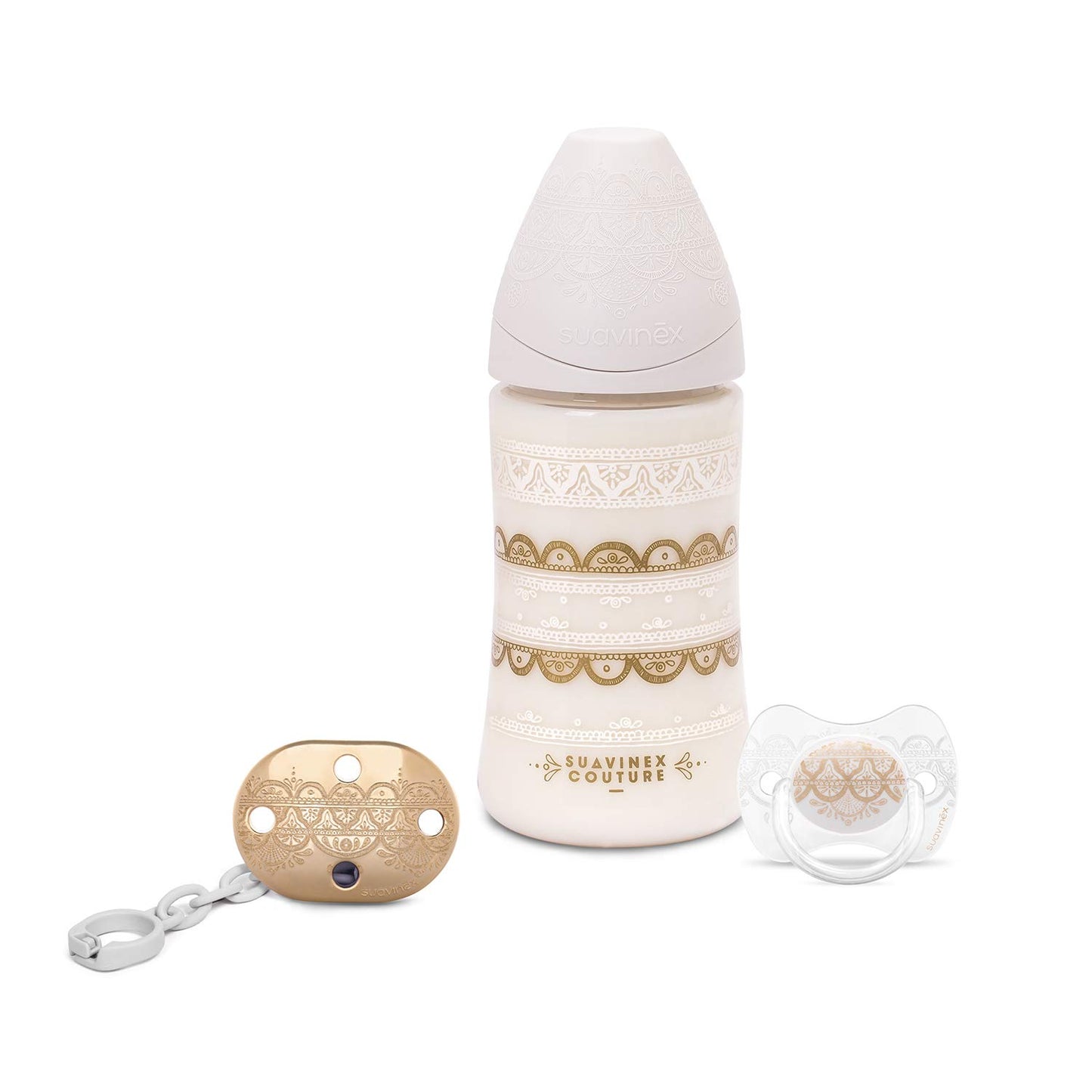 Set de Biberón, Chupón y Broche Suavinex Blanco Couture