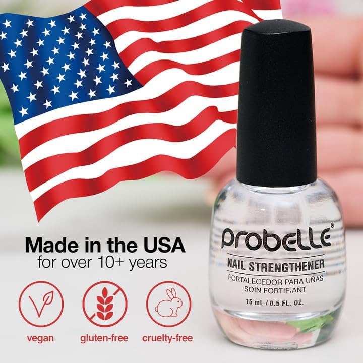 Probelle Fórmula fortalecedora de uñas, crecimiento y acondicionamiento de uñas, detiene fracturas, astillas, grietas y fortalece las uñas, transparente