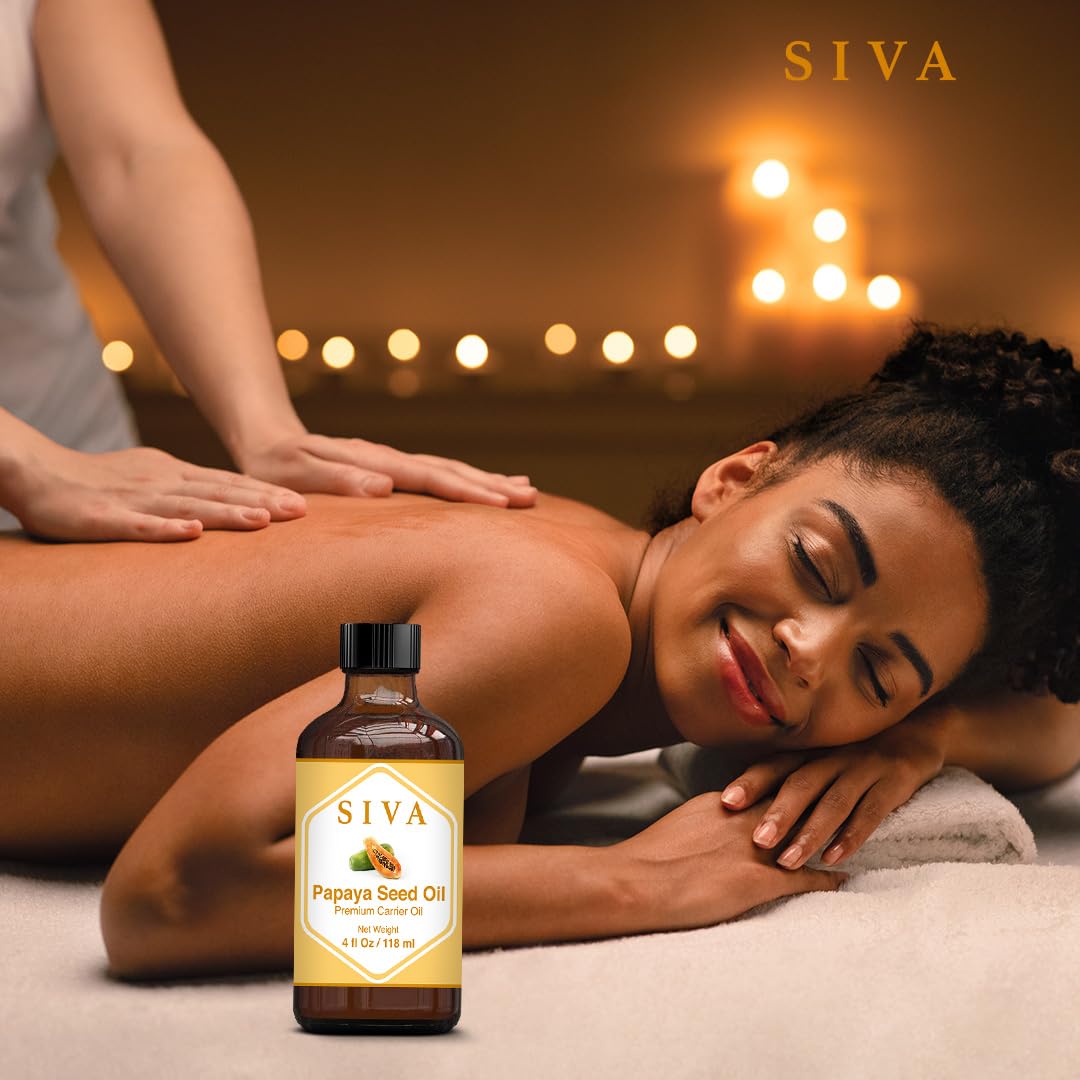SIVA ORGANICS- Aceite de semilla de papaya SIVA 4 oz (118 ml) Aceite portador prensado en frío de primera calidad con gotero para el rostro y el cuidado de la piel.