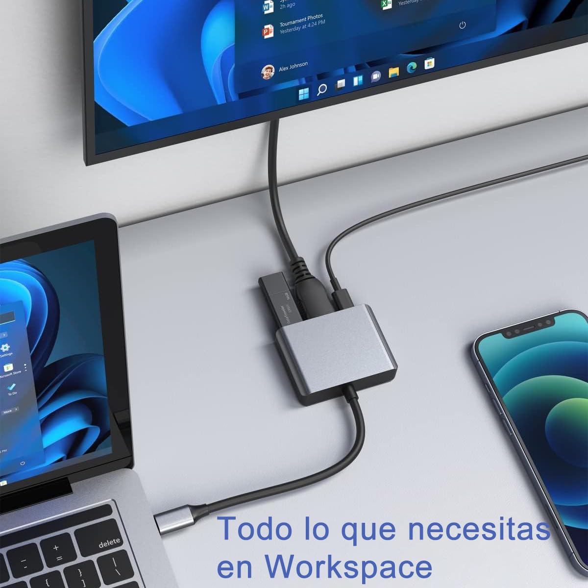 Adaptador USB C a HDMI 3 en 1 para MacBook Air Plata Compatible con Dispositivos Tipo C