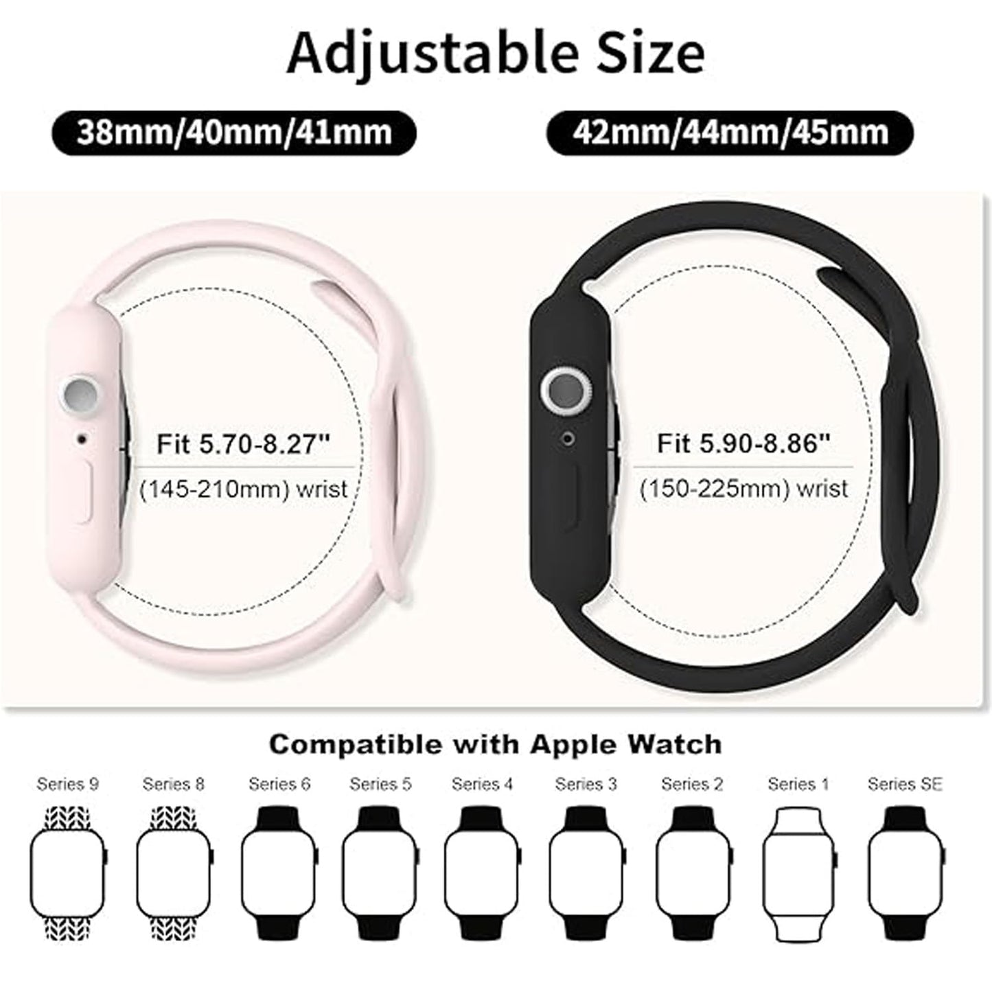 Correa y funda Compatible con Apple Watch Correa 42mm 40mm 44mm 41mm 45mm, Protección Completa, correa impermeable de silicona con funda combinada compatibles con iWatch SE 6 5 4 3 2 1 (Negro, 40mm)