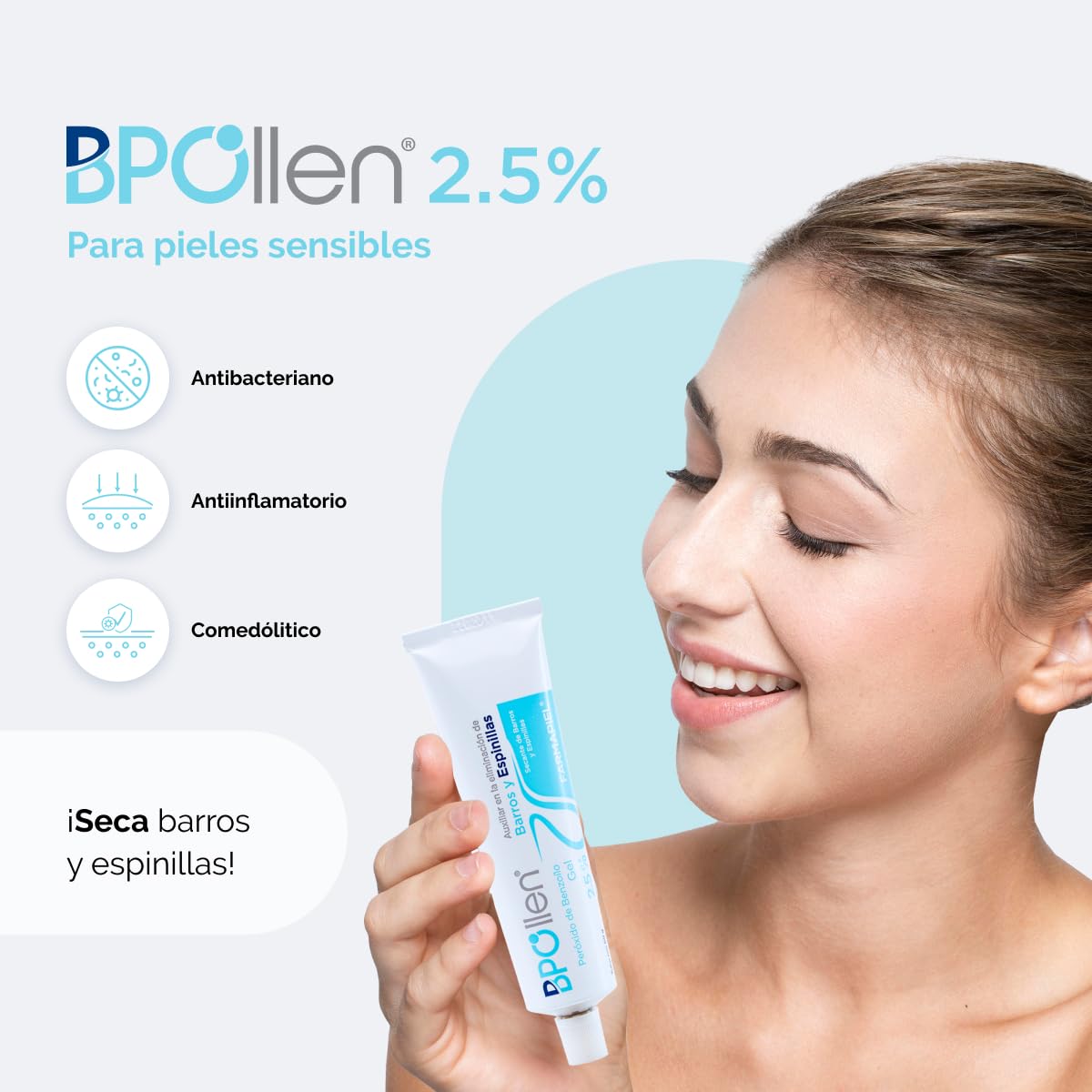 BPO LLEN Gel Limpiador Facial Anti-Acné con Peróxido de Benzoilo | Tratamiento Anti-Imperfecciones | Antiseborreico y Antiséptico | Indicado para Combatir el Acné Leve o Moderado | 60 ml (Peróxido de Benzoilo 2,5%)