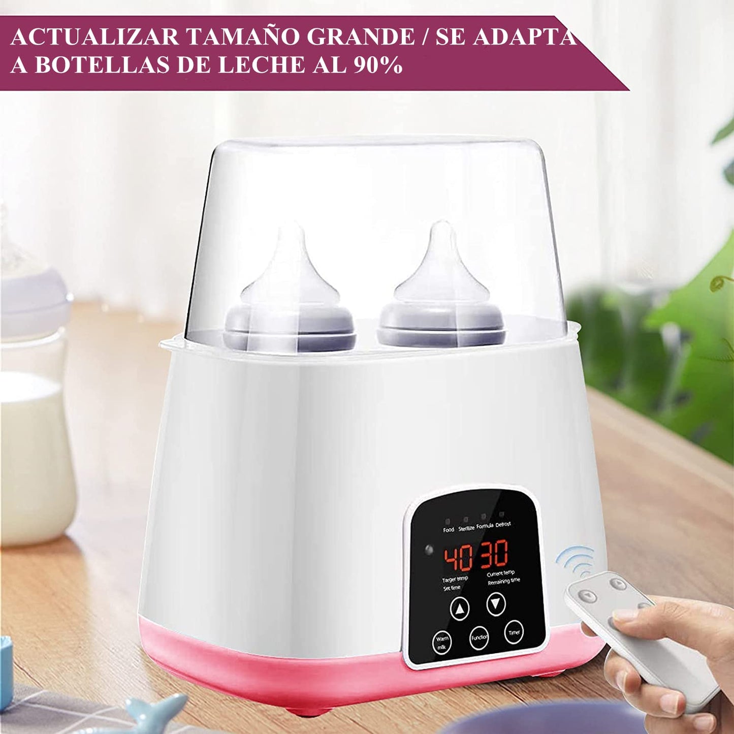 Calienta Biberones para Bebé, 5 in 1 Esterilizador de Botella de Botellas Dobles, Inteligente Control Táctil Calienta Biberones Control Preciso de Temperatura para Leche Materna o Fórmula