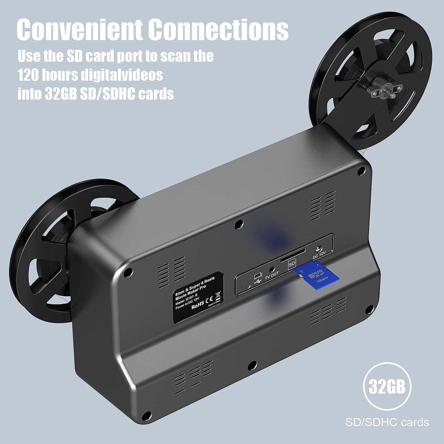 eyesen - Digitalizador de película digital MovieMaker Pro de 8 mm y Super 8 Carretes a Digital MovieMaker, escáner de película, convierte marcos por archivos MP4, con pantalla de 2.4 pulgadas, ahorro