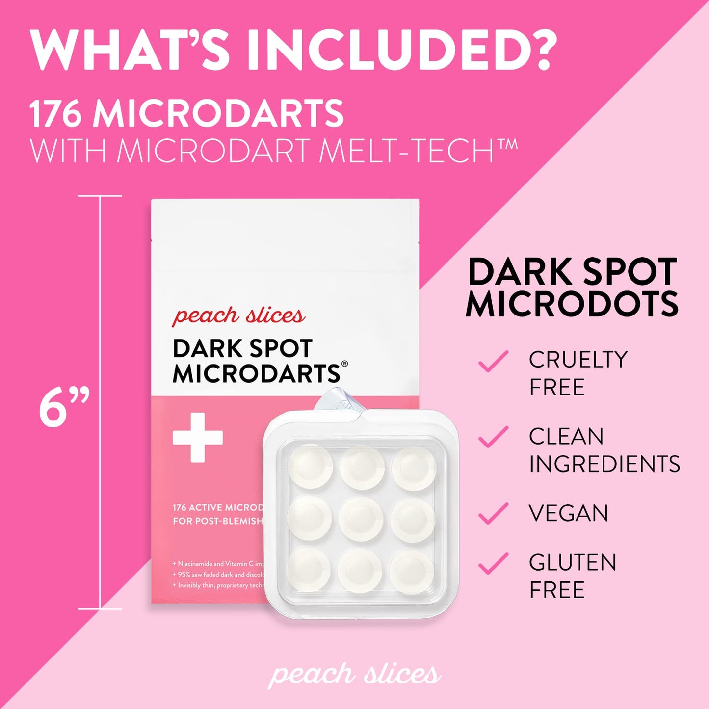 Peach Slices Dark Spot Micro Dardos | Para puntos oscuros, enrojecimiento postmanchado e hiperpigmentación | autodesoluble | niacinamida, vitamina C, ácido hialurónico y cíica | Vegano/libre de crueldad | 9 parches