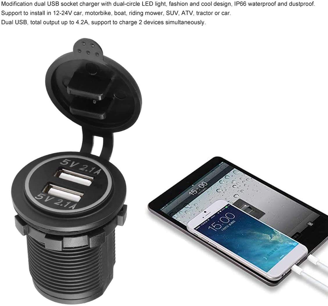 YL TRD Cargador Iluminado Doble USB 12v para Auto, Autobús, Camión