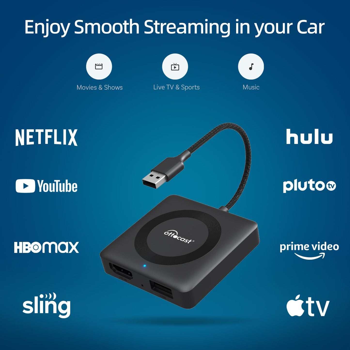 Adaptador CarPlay Inalámbrico OTTOCAST Negro Convertidor Fire TV Stick para Autos con CarPlay de Fábrica