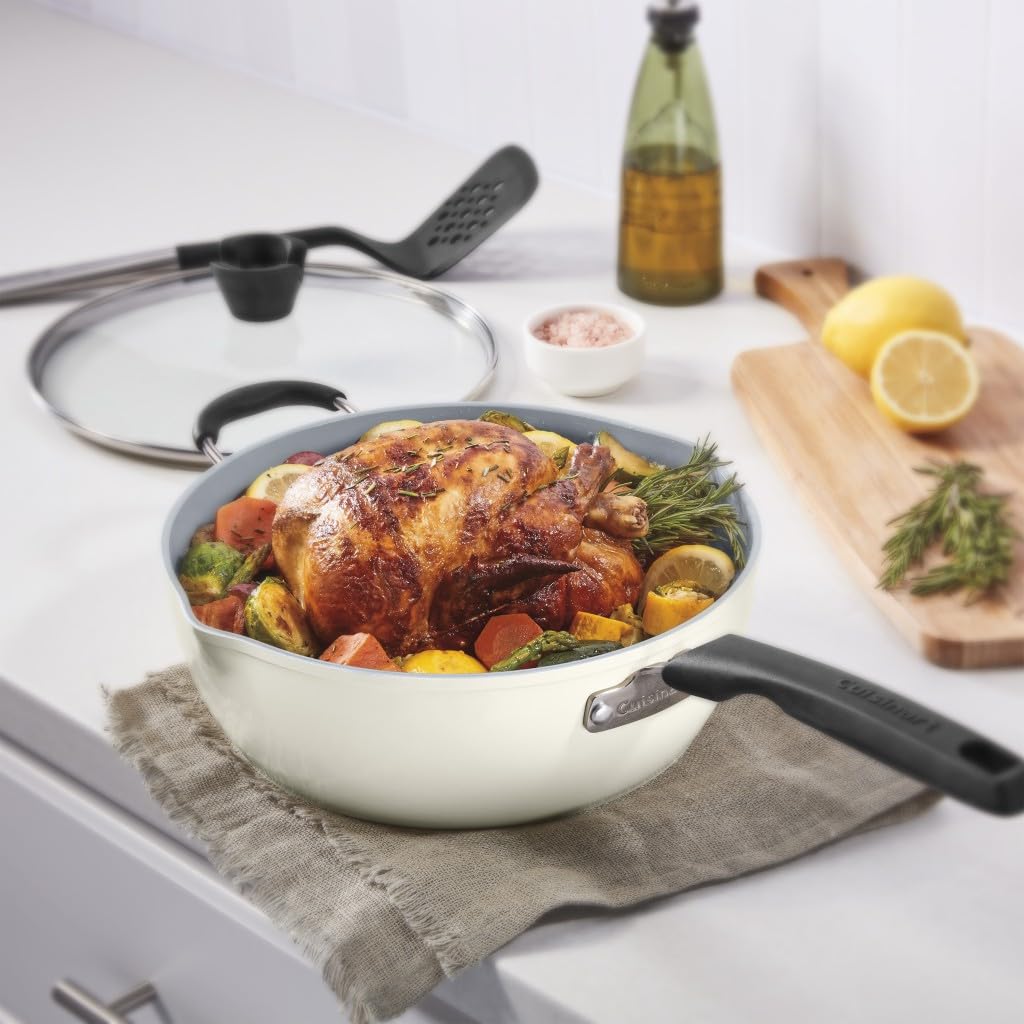 Cuisinart - Juego de 4 sartenes preferidas - Crème de la Creme (4.5 cuartos de galón) Sartén multiusos con tapa, vaporizador, volteador ranurado)