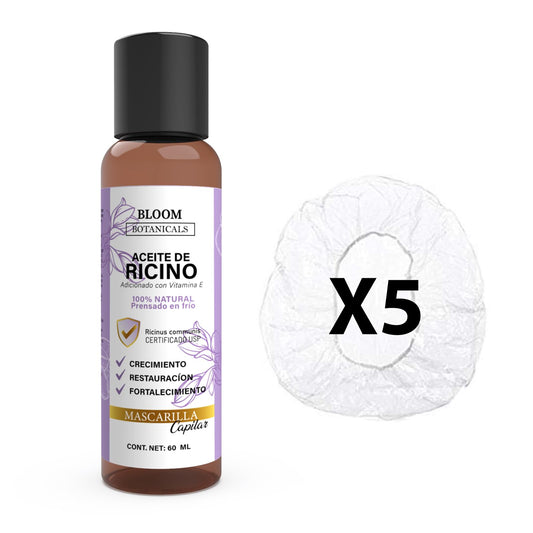 Mascarilla Capilar con Aceite de Ricino Calidad USP, Vitamina E y Aceite de Almendras - 100% Puro y Natural | Cuidado del Cabello | Prensado en Frío y Libre de Aditivos | 60 ml (CON GORRO)