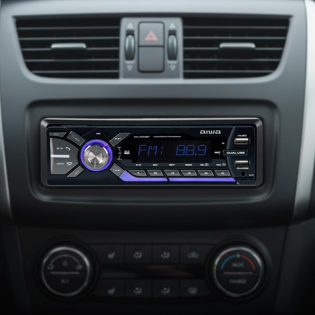 Aiwa Autoestéreo AW-3269BT Bluetooth USB SD AUX 4×50W Potencia 200W Iluminación 7 Colores Panel Desmontable Ecualizador MP3 Radio Am/FM Manos Libres Negro