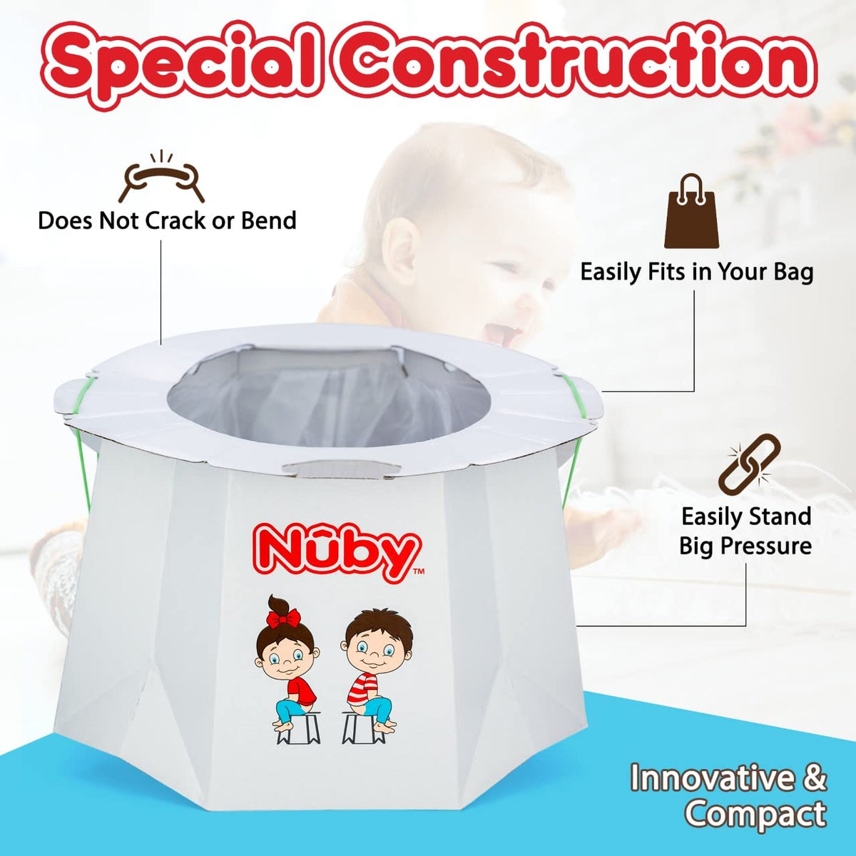 Nuby - Orinal desechable de viaje con forro - Orinal plegable y portátil; esencial para el baño de niños pequeños para campamento, viajes y paseos en coche - Orinal de viaje para niños pequeños,