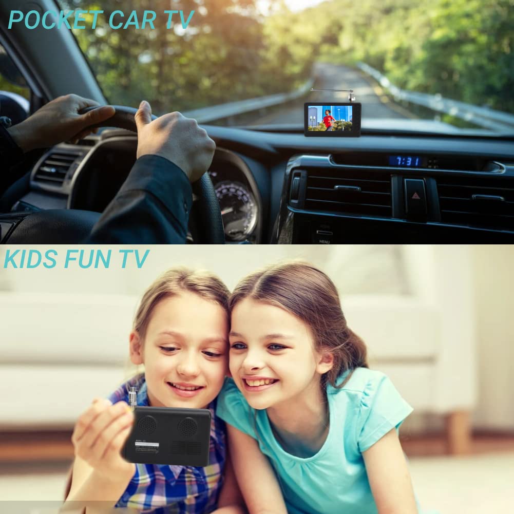 Acogedor TV Portátil de 5 Pulgadas, 1080P ATSC Pocket TV Digital para Coche, con Batería Recargable de 1500 mAh, Compatible con USB, Tarjeta TF, Mini Televisión Digital para Camping, Cocina