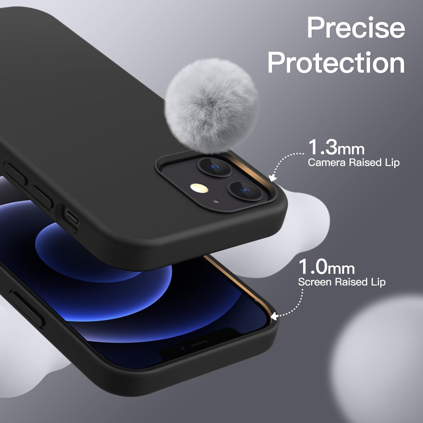 JETech Funda Silicona para iPhone 12/12 Pro 6.1 Pulgadas, Protectora de Cuerpo Completo con Tacto Suave y Sedoso, Antigolpes Carcasa con Forro de Microfibra (Negro)