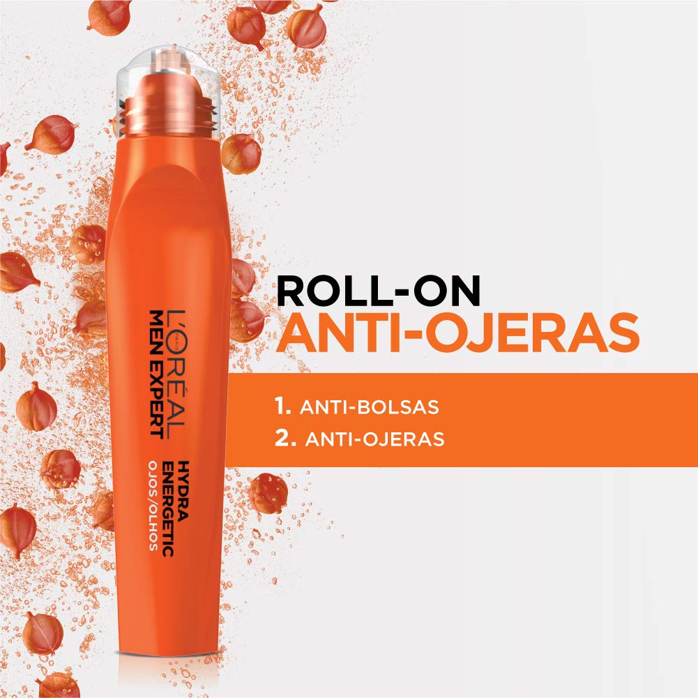 L'Oréal Paris Men Expert Kit Hydra Energetic Crema para Hombre y Roll-on Anti Ojeras con Extracto de Vitamina C y Guarana