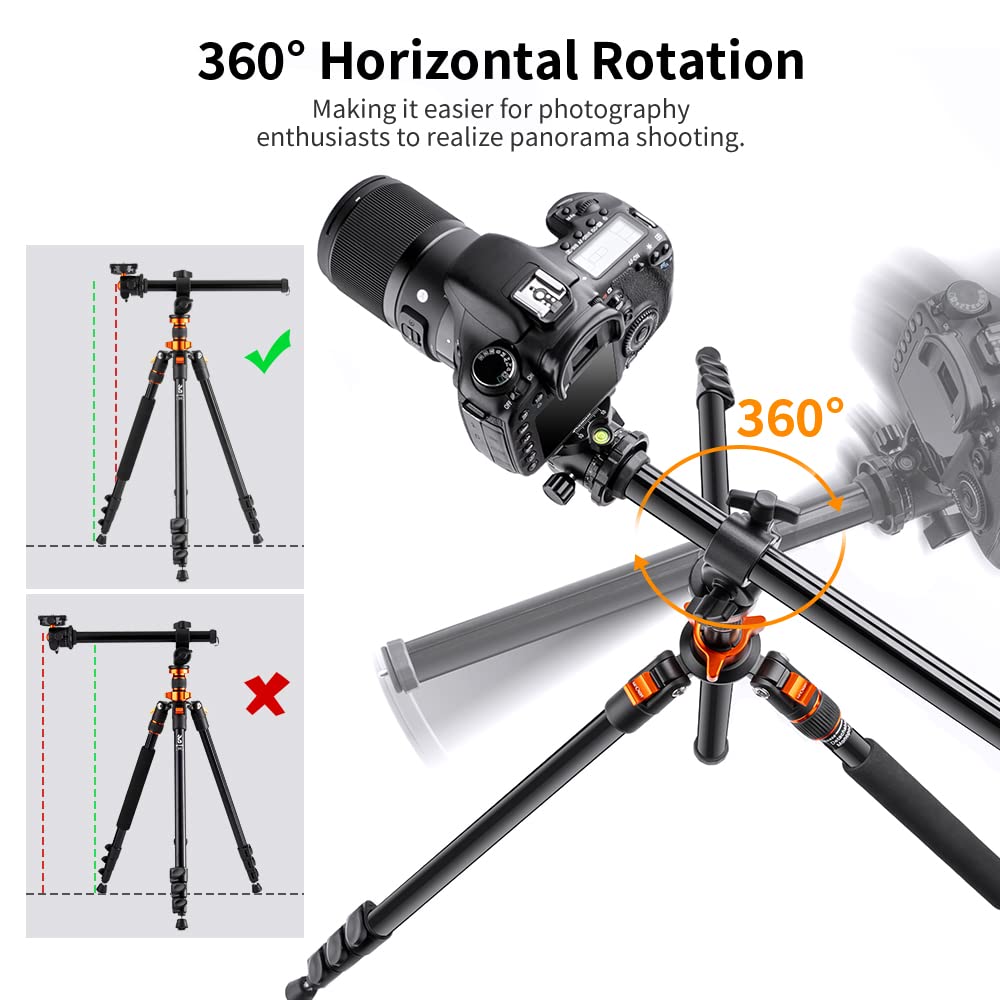 Fenytay S210 2M/78.7Inch Fotografía Profesional Trípode Monopie Aleación de Aluminio Cámara Trípode Soporte 10kg/22lbs Capacidad de Carga con rótula giratoria de 360° Brazo de exión