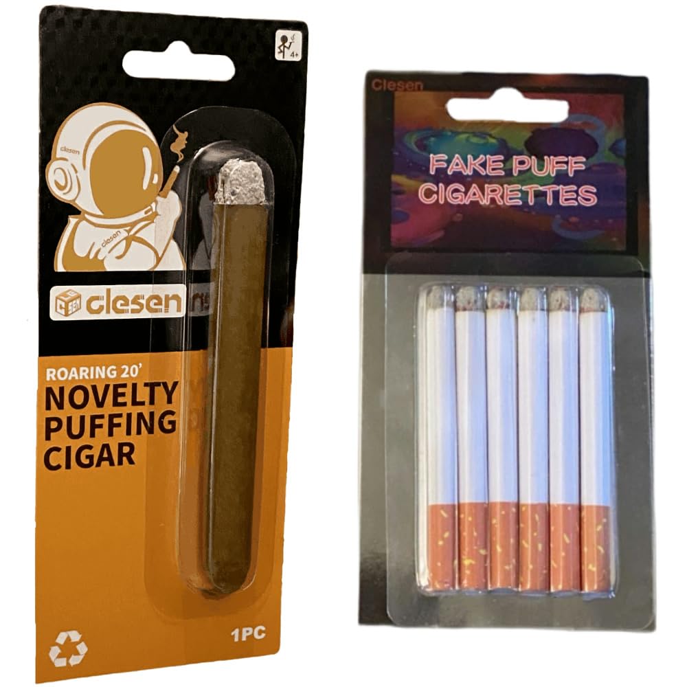 Cigarrillos falsos de soplo (paquete de 6) + (1 juego) cigarros falsos – humo soplado, cigarros de imitación con un aspecto realista, duradero, realista, disfraz de Halloween, juguete novedoso, humo