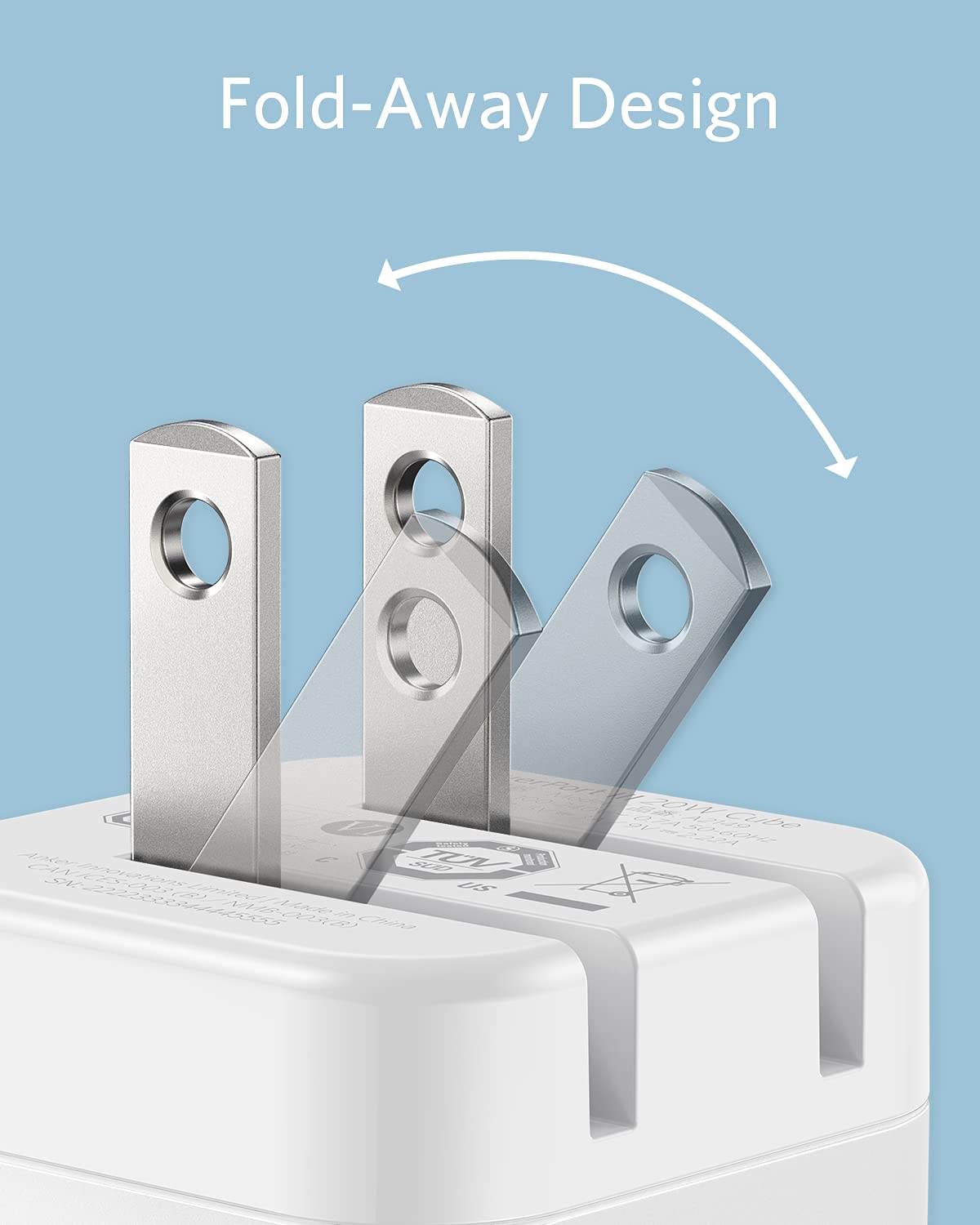 Anker Cargador USB C, Cargador rápido de 20 W con Enchufe Plegable, PowerPort III de 20 W para iPhone 14/14 Plus/14 Pro/14 Pro Max/13, Galaxy, Pixel 4/3, iPad/iPad Mini y más (Cable no Incluido)