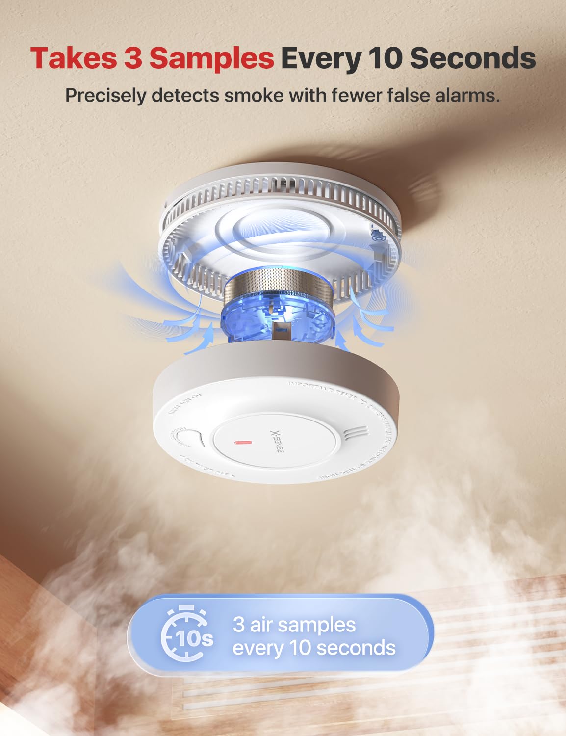 Detector de Humo X-Sense Blanco con Batería de 10 Años, Paquete de 3