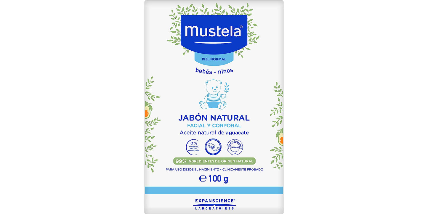 Mustela Jabón Natural Piel Normal, Facial Y Corporal En Barra, 100G +, Gel de Baño Suave para cara, cuerpo y cabello de Bebés y niños, Limpia y protege, 90% ingredientes de origen natural, 500 ml