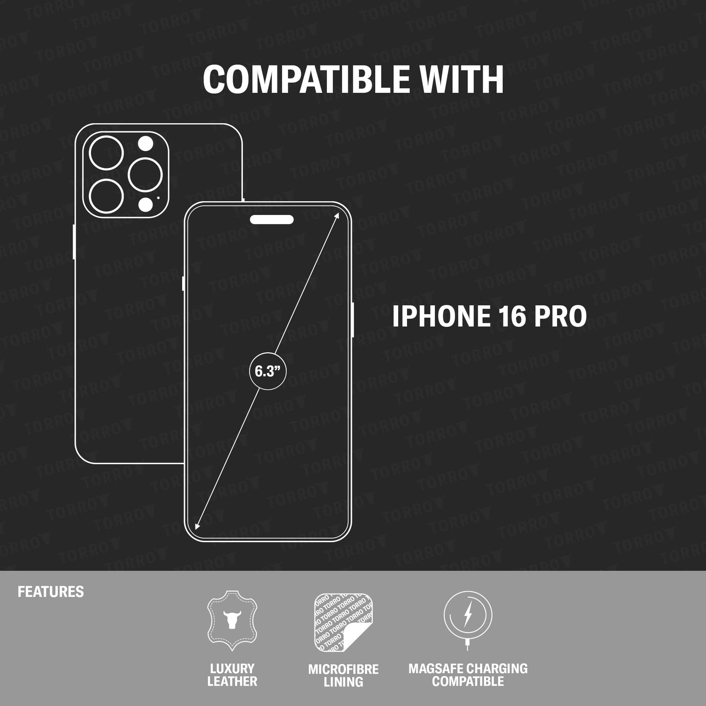 TORRO Funda Compatible con iPhone 16 Pro – Funda Delgada de Cuero de Primera Calidad Compatible con MagSafe (Azul Marino)
