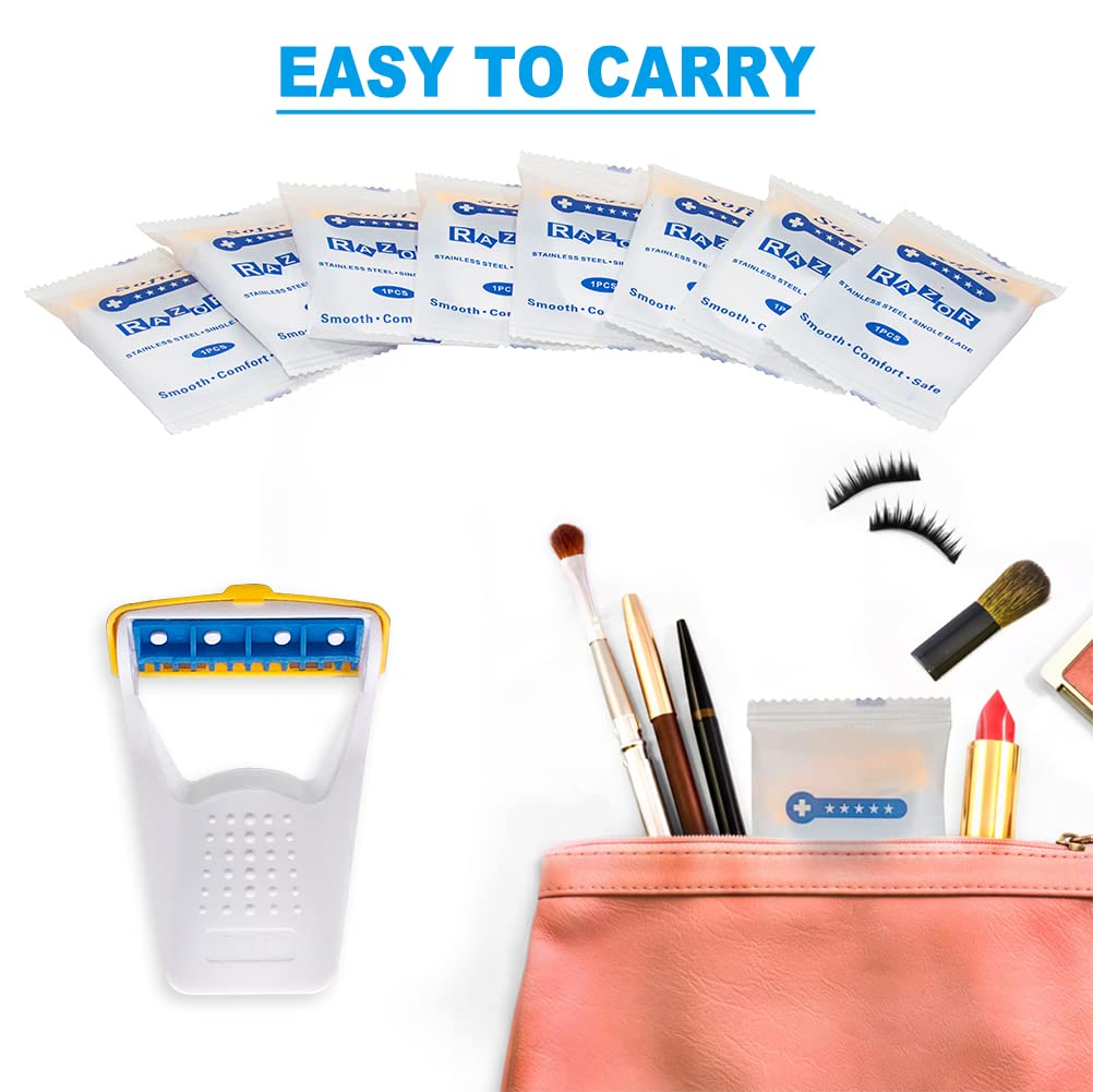 Maquinillas de afeitar desechables, 50 cuchillas de afeitar desechables, empaquetadas individualmente, uso seco y húmedo con tapa de protección, cuchillas de afeitar de acero inoxidable para mujeres y hombres