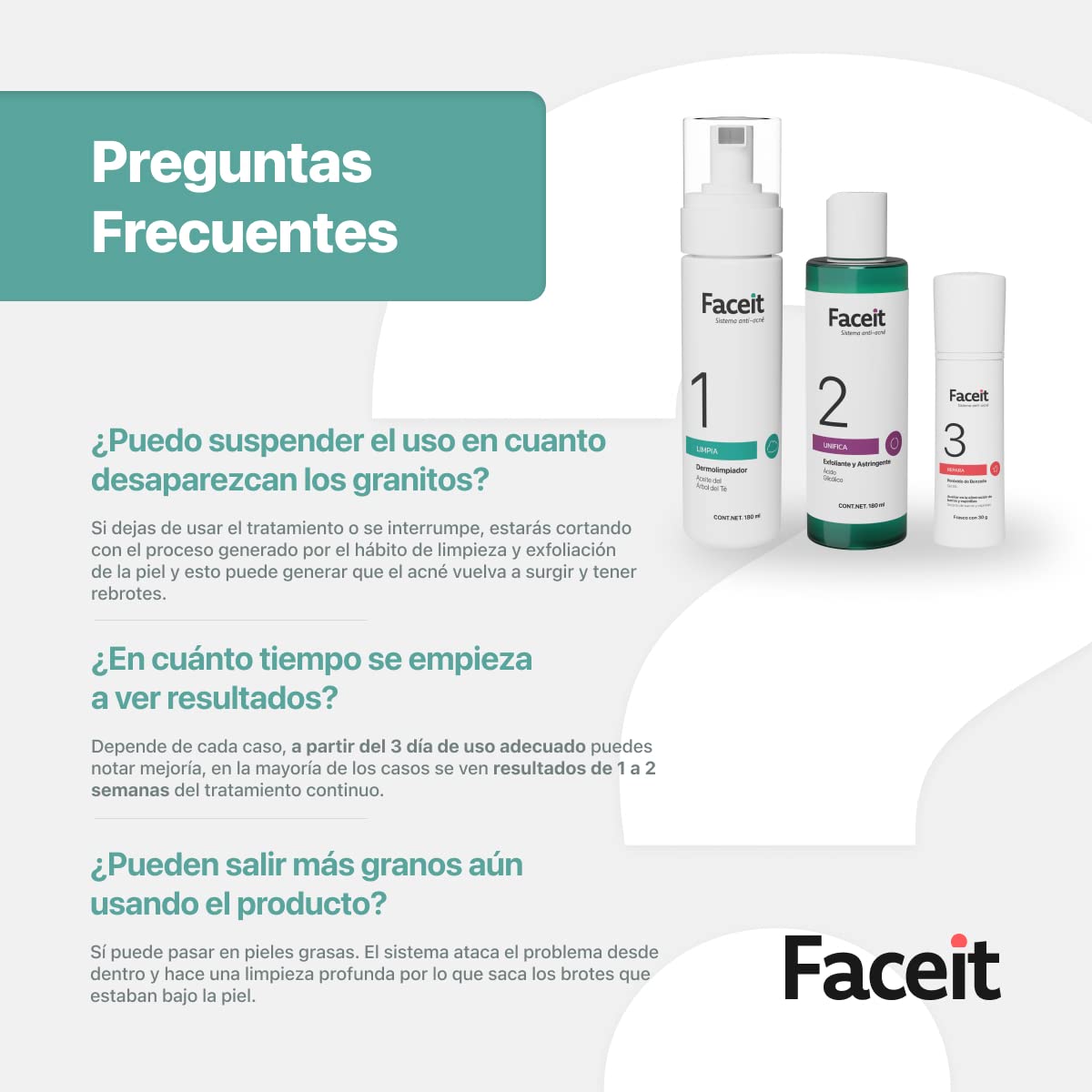 FACEIT Rutina para Combatir Acné de 3 Pasos: Limpia, Unifica y Repara tu Cara | Peróxido de Benzoílo 5% y Ácido Glicólico | Skincare | Acné Leve a Moderado | Sistema Antiacné Completo (Kit)
