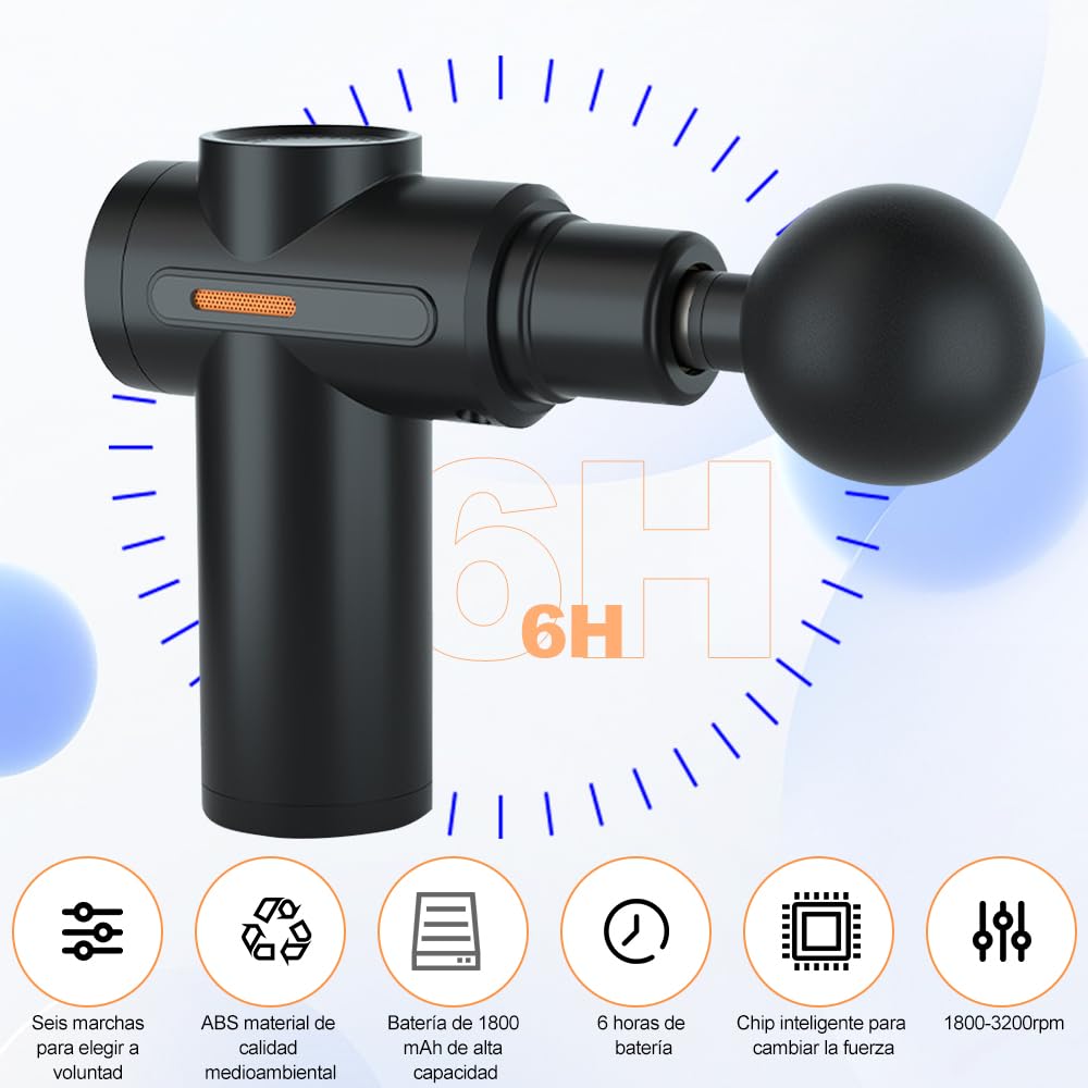 Pistola De Masaje Eléctrico Muscular Masajeador 4 Cabezales de Masaje para Relajar Los Músculos Aliviar el Dolor Para Musculos Ligamentos y Tejidos Masaje Profesional (Negro)