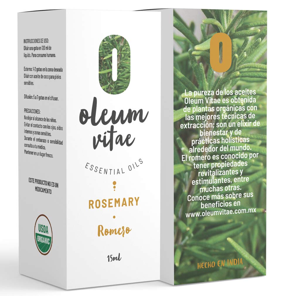 Aceite Esencial OLEUM VITAE Romero 100% Puro Orgánico 15 ml Certificado USDA ORGANIC Hecho en India