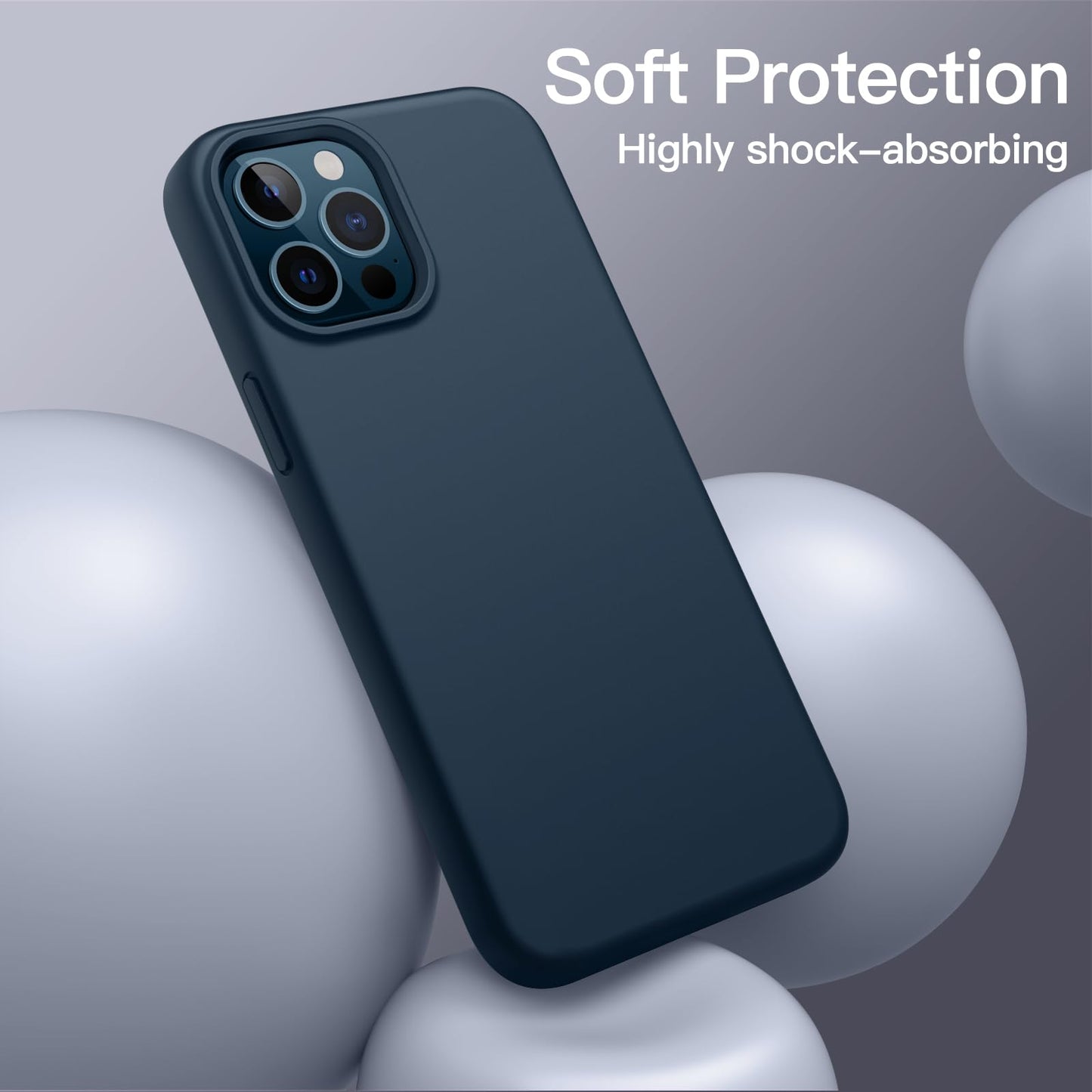 JETech Funda Silicona para iPhone 12 Pro MAX 6.7 Pulgadas, Protectora de Cuerpo Completo con Tacto Suave y Sedoso, Antigolpes Carcasa con Forro de Microfibra (Marino)