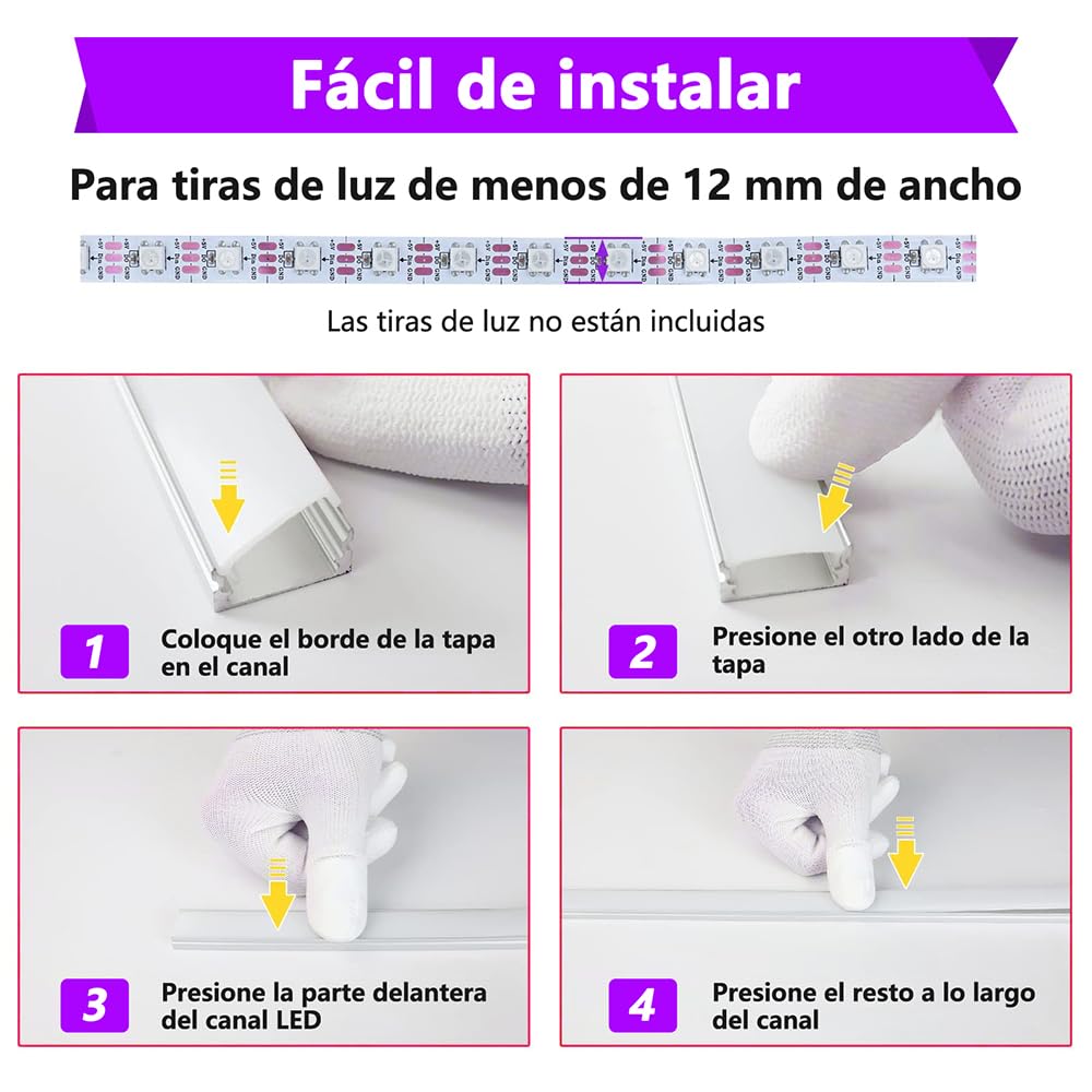 Phayfity Paquete de 20 Unidades de Difusor de Canal LED de 1 M en Forma de U con Cubierta Lechosa, Canaleta para Tira Luz LED,Perfil de Aluminio para Tira de Luz LED